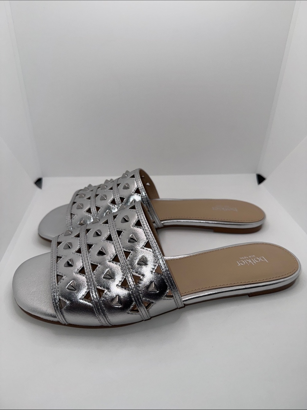 Botkier Maeva Studded Leather Slides Sandals Women’s 7 Silver